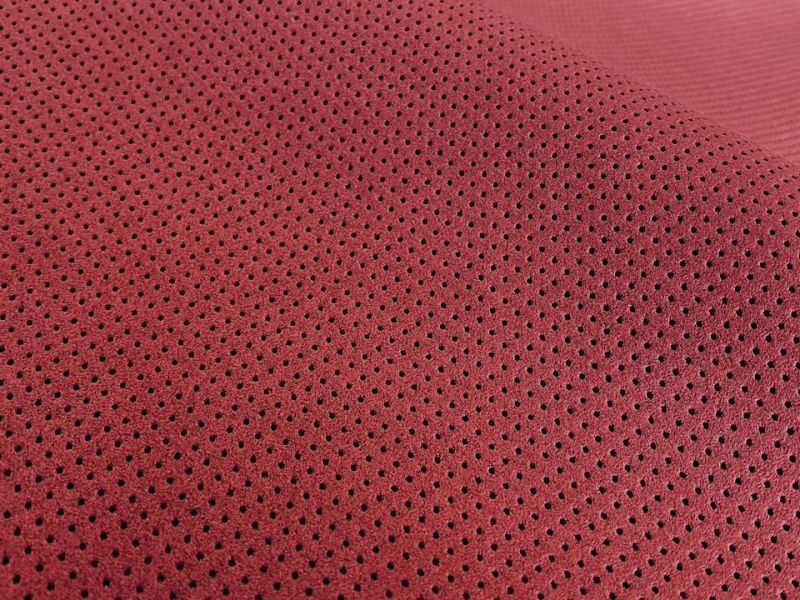 画像3: 【140cm×5M単位】最上級 スエード調生地 人工皮革 日本製 【パンチング 深い赤（黒の裏張あり）穴間隔5mm】[まとめ買い割引]（アウトレット） (3)