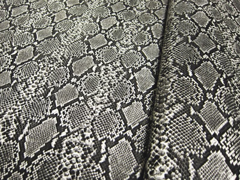画像2: ヘビ革 合皮レザー生地【メタリックパイソン グレー】 (2)