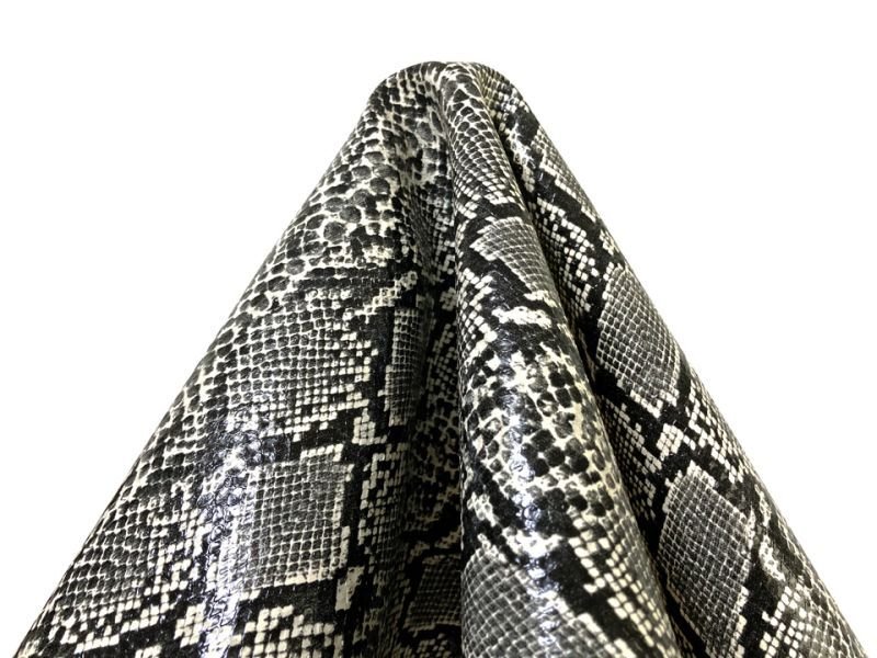 画像6: ヘビ革 合皮レザー生地【メタリックパイソン グレー】 (6)