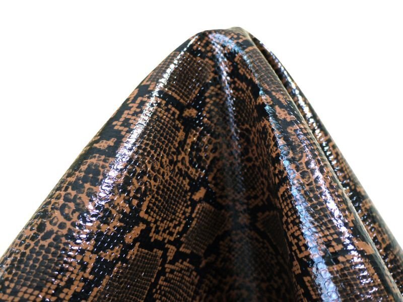画像5: ヘビ革 合皮レザー生地【メタリックパイソン こげ茶】※廃番予定※ (5)