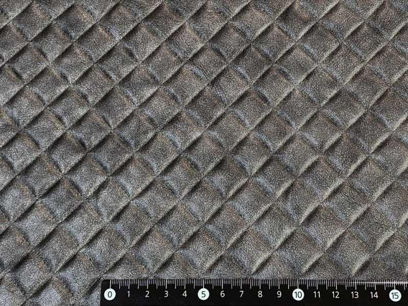 画像5: 合皮レザー生地 エンボス【光沢キルト調 ダイヤ柄 チャコール】 (5)