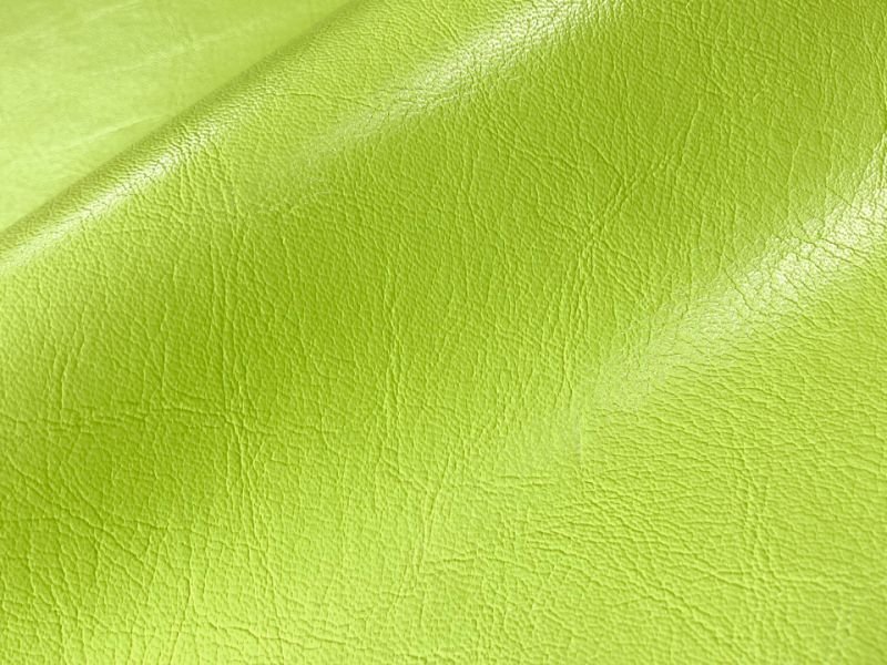 画像2: 合皮レザー生地 原色系 無地 難燃【ツヤあり 黄緑】 (2)