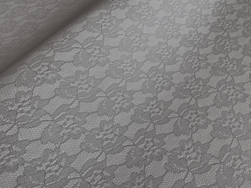 画像2: レース柄 合皮レザー生地【花柄レース模様 グレー】 (2)
