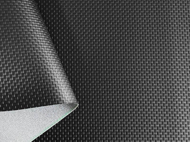 画像5: [巾60] 滑りにくい！ 合皮レザー生地 エンボス 難燃 伸縮【耐候性 細かい格子柄 黒】 (5)