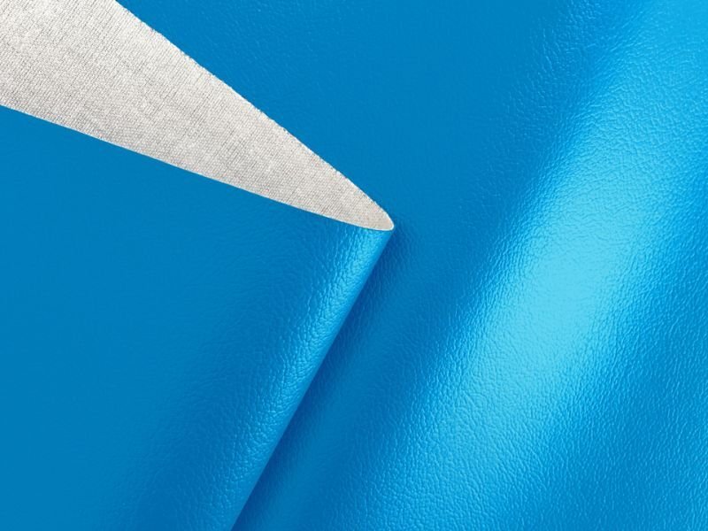 画像2: 合皮レザー生地【難燃 伸縮性 ブルー 巾137】 (2)