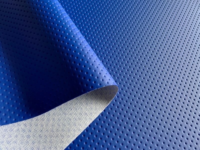 画像3: [巾60] 合皮レザー生地【カラフル ドットパンチング 難燃 耐候性 青】 (3)
