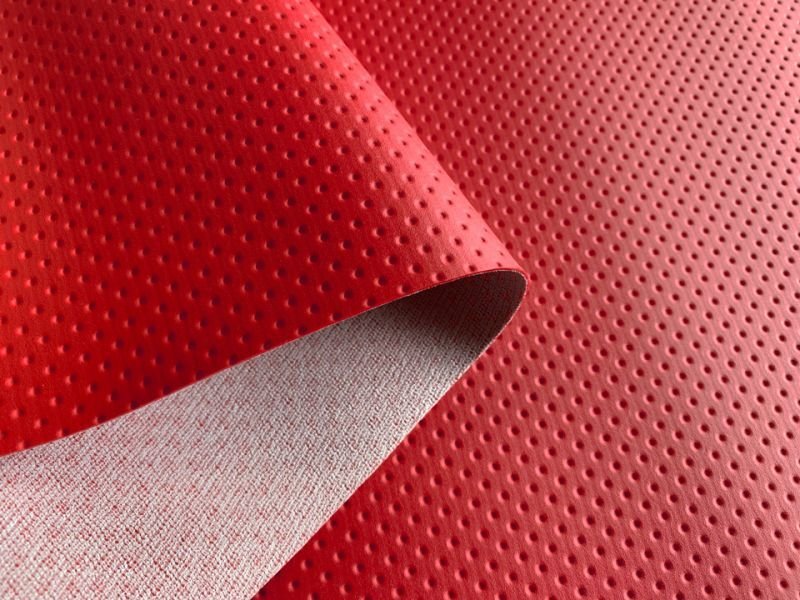 画像3: [巾122] 合皮レザー生地【カラフル ドットパンチング 難燃 耐候性 赤】 (3)