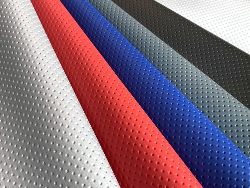 画像7: [巾122] 合皮レザー生地【カラフル ドットパンチング 難燃 耐候性 赤】 (7)