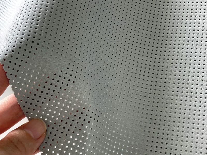 最高級スエード調生地 【パンチング ライトグレー （黒の裏張あり）貫通タイプ 穴間隔5mm】日本製 [アウトレット]